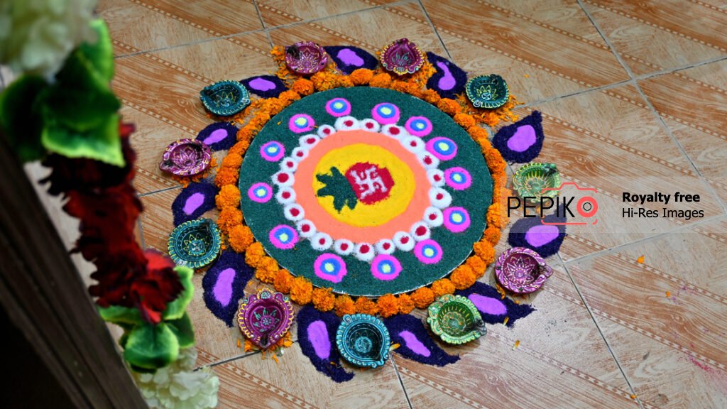 Beautiful rangoli prepared on festivals with eco friendly colours